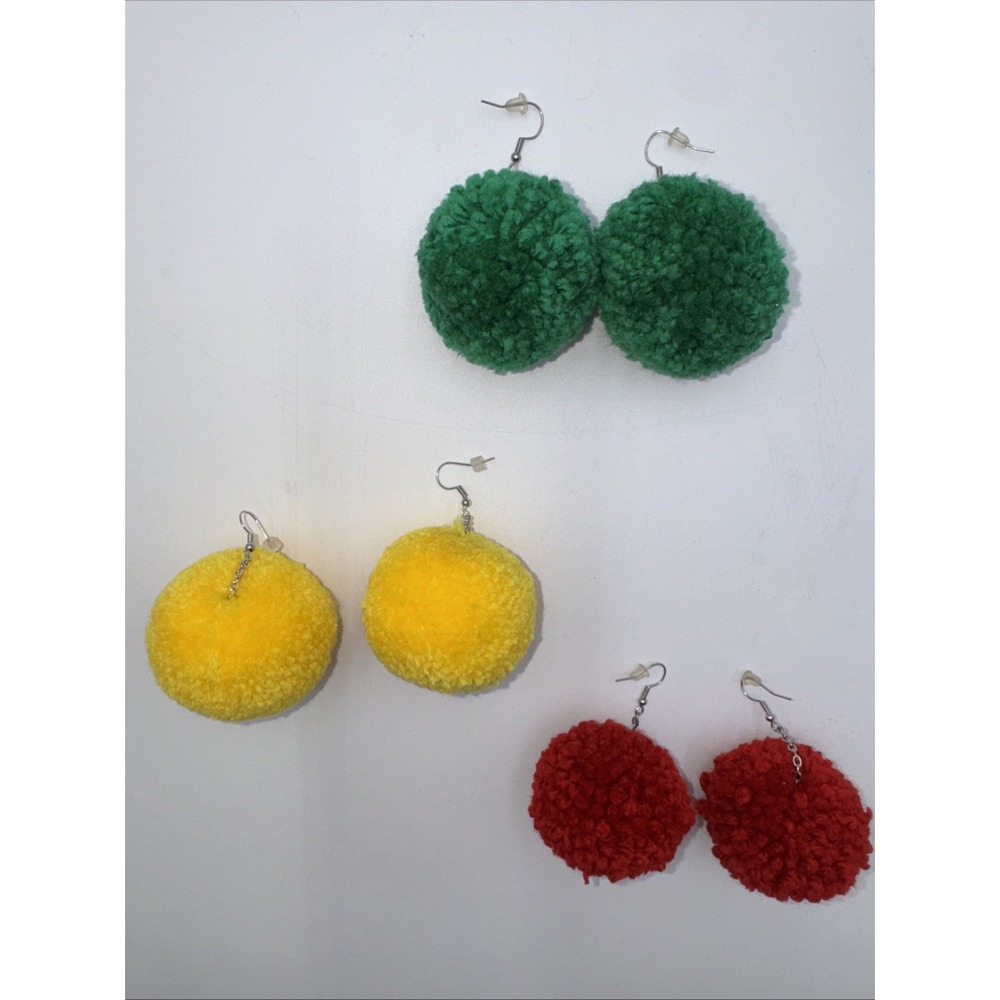 3 Pair Dangle Pierced Earrings Handmade Christmas Ball Ornament Primary Colors